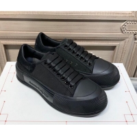 Charming Alexander Mcqueen Deck Cotton Canvas Lace Up Sneakers 010637 All Black