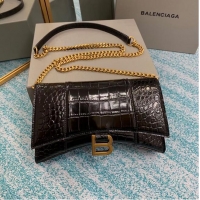 Elegant Balenciaga HOURGLASS CHAIN BAG B164497 black&aged-gold hardware