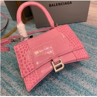 Best Price Balenciaga HOURGLASS SMALL TOP HANDLE BAG crocodile embossed calfskin B108895E pink