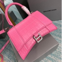 Famous Brand Balenciaga HOURGLASS SMALL TOP HANDLE BAG crocodile embossed calfskin B108895E pink