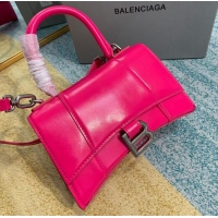 Top Design Balenciaga Hourglass XS Top Handle Bag shiny box calfskin 28331 neon pink
