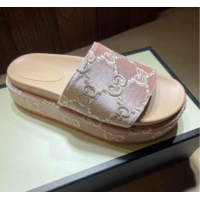 Top Grade Gucci Velvet GG Platform Slide Sandal 573018 Light Pink