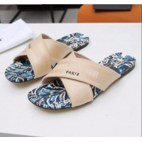Best Price Dior Cross Strap Flat Slide Sandal in Cotton Embroidery CD3001 Apricot 2021