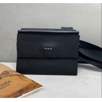 Popular Fendi Men's Grained Leather Messenger Mini Bag F0330 Black 2021