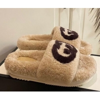 Good Product Gucci Shearling Wool GG Flat Slide Sandals 031105 Beige