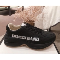Low Cost Gucci Rhyton Sneakers in Band Print Leather 031155 Black 2021