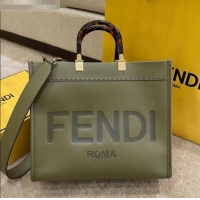 Cheapest Fendi Sunshine Medium Shopper Leather Tote Bag FD1907 Green 2021