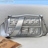 Good Product Fendi Baguette Medium Bag FF Sequins FD1910 Silver 2021