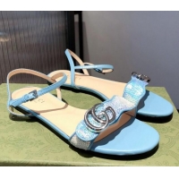 Charming Gucci Sequin GG Strap Flat Sandals 040951 Blue/Silver 2021