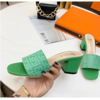 Top Sale Fendi FF Leather Heel Slide Sandals 0330116 Bright Green 2021