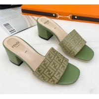 Good Product Fendi FF Leather Heel Slide Sandals 0330116 Olive Green 2021