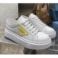 Best Product Prada Calfskin Low-top Sneakers 030623 White/Yellow 2021