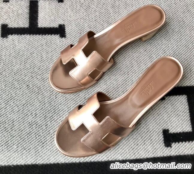 Low Price Hermes Oasis Sandal in Smooth Metalic Calfskin With 5cm Heel 040284 Light Gold
