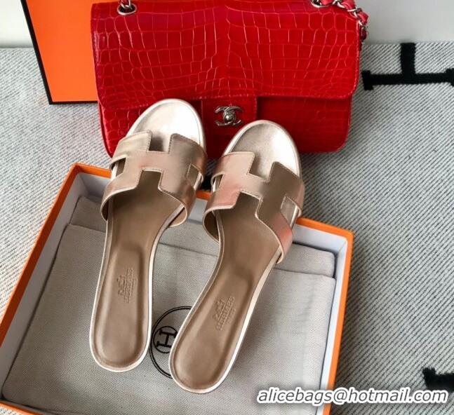Low Price Hermes Oasis Sandal in Smooth Metalic Calfskin With 5cm Heel 040284 Light Gold