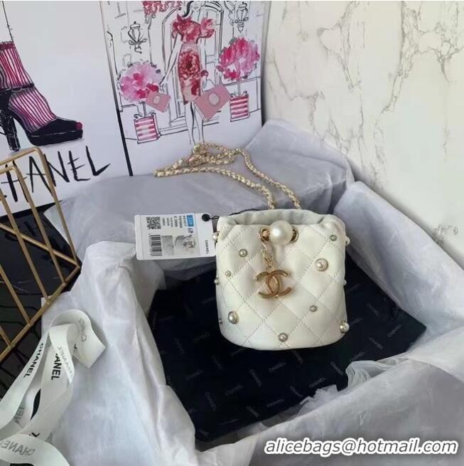Top Grade Chanel mini drawstring bag AS1077 white