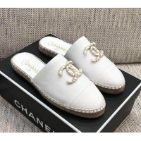 Top Quality Chanel Chain CC Lambskin Espadrilles Mules 022456 White 2021