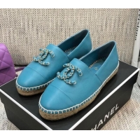 Best Price Chanel Chain CC Lambskin Flat Espadrilles 022461 Blue 2021