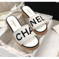 Top Grade Chanel Leather Slide Sandals G34826 White/Black 2021