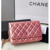 Buy Cheap Chanel Iridescent Calfskin Chain Wallet 33814 pink