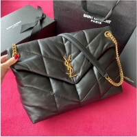 Classic Yves Saint Laurent LOULOU PUFFER IN QUILTED CRINKLED MATTE LEATHER MEDIUM BAG Y577475 Black Gold hardware