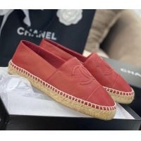 Top Quality Chanel CC Shiny Lambskin Espadrilles 031079 Red 2021