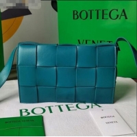 Low Cost Bottega Veneta Cassette Small Crossbody Messenger Bag in Maxi Weave BV2345 Teal Green 2021