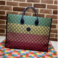 Affordable Price Gucci GG shopping bag 659980 Green&yellow&red& powder