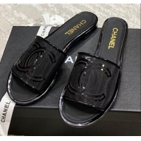 Good Product Chanel CC Mesh Flat Slide Sandals 043057 Black 2021