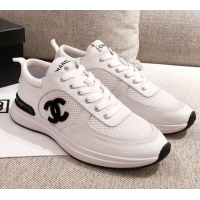 Lower Price Chanel CC Mesh Leather Sneakers 051003 White 2021