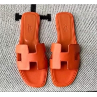 Low Cost Hermes Oran H Flat Slipper Sandals in Smooth Calfskin 040279 Orange 2021