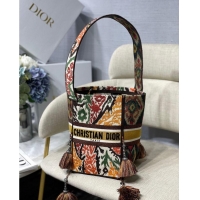 Affordable Price Dior Bubble Maple Leaf Embroidered Bucket Bag M6006 Orange