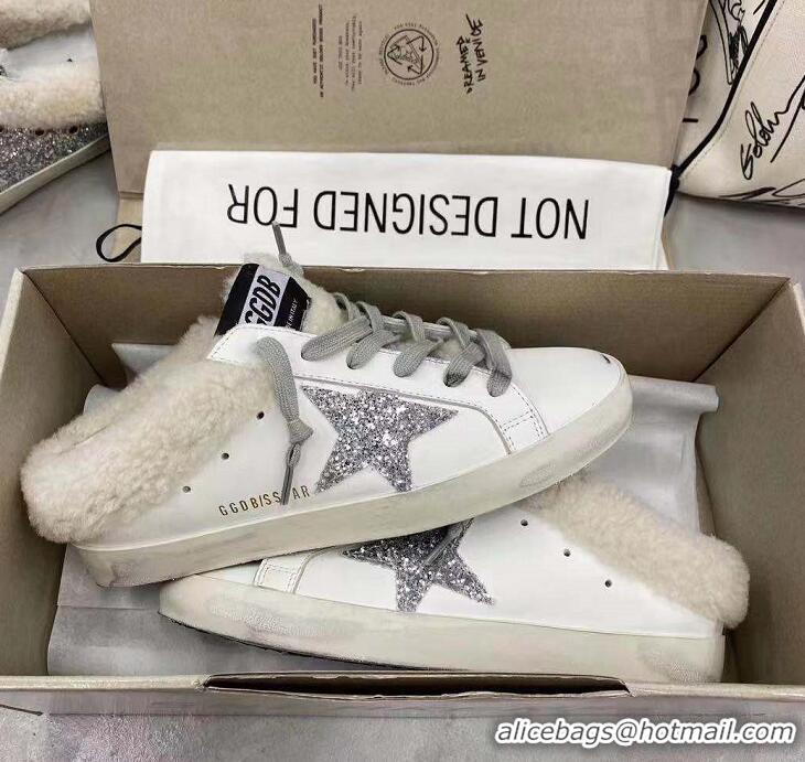 Best Discount Golden Goose Sabot Glittered Distressed Leather With Suede And Shearling Slip-on Sneakers G0368