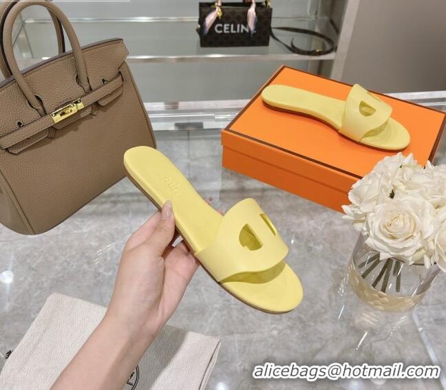 Sumptuous Hermes Roulis Calfskin Flat Slide Sandal 042922 All Yellow 2021