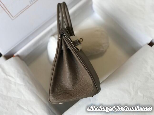 Best Quality Hermes Birkin Bag 25cm in Epsom Leather Calfskin H025 Elephant Grey/Gold (Half Handmade)
