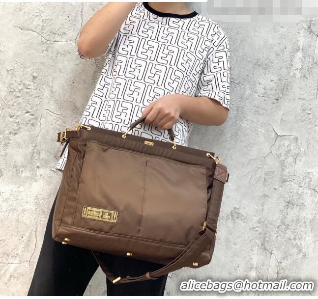 Top Grade Fendi Men's Peekaboo Nylon Large Bag FD0319 Coffee Brown 2021