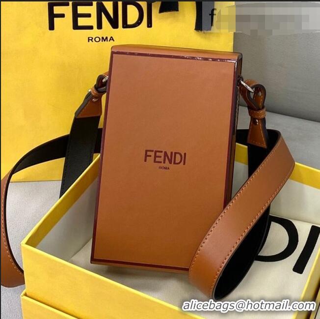 Discount Fendi Wood and Leather Vertical Box Mini Bag FD0332 Brown 2021