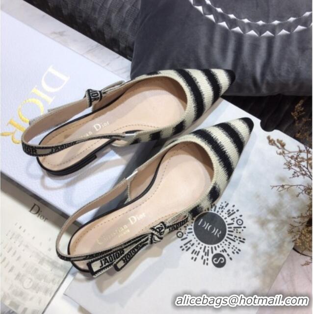 Popular Style Dior J'Adior Slingback Ballerina Flat in Blue D-Stripes Embroidery 061118