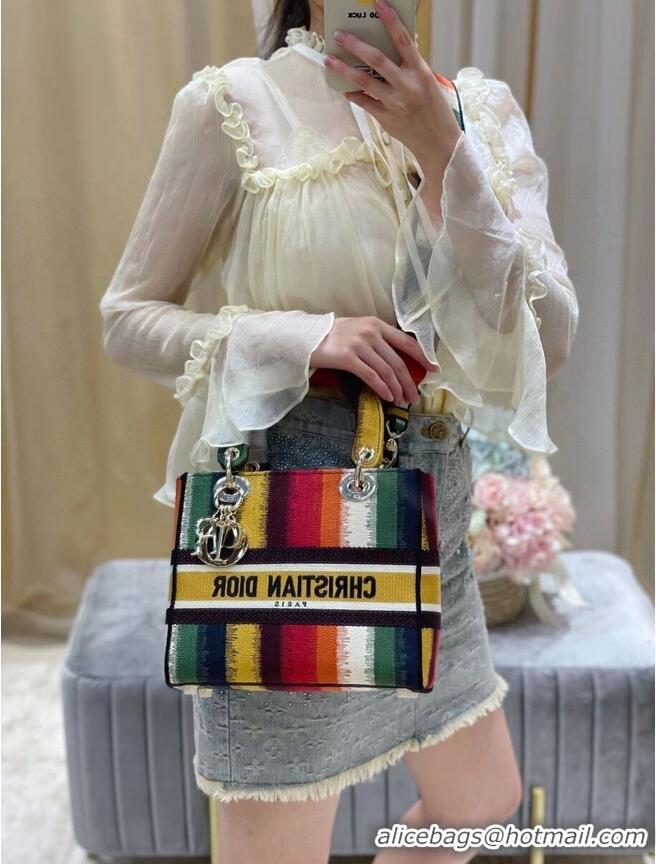 Best Quality MEDIUM LADY D-LITE BAG Multicolor D-Stripes Embroidery M0565ORFQ