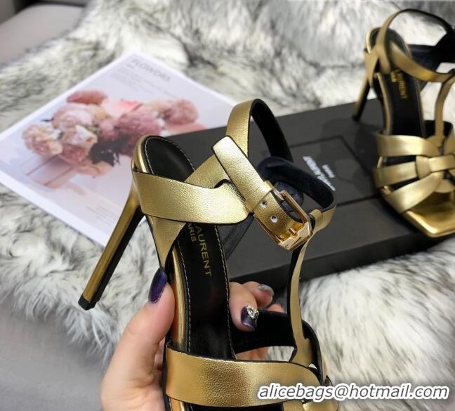 Low Cost Saint Laurent Metallic Calfskin High-Heel Sandals 10cm 042977 Gold
