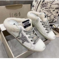 Best Discount Golden Goose Sabot Glittered Distressed Leather With Suede And Shearling Slip-on Sneakers G0368