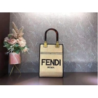 Promotional FENDI SUNSHINE SHOPPER Braided straw medium-bag F1620 Apricot