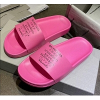 Good Taste Balenciaga Leather Language Print Flat Slide Sandals 040801 Pink 2021