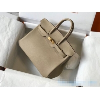 Top Grade Hermes Birkin Bag 25cm in Epsom Leather Calfskin H025 Light Grey/Gold (Half Handmade)