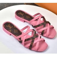 Good Quality Louis Vuitton Revival Strap Flat Slide Sandals 330104 Pink 2021