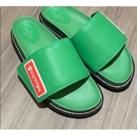 Charming Louis Vuitton Leather LV Sunset Flat Comfort Slide Sandals 061254 Green