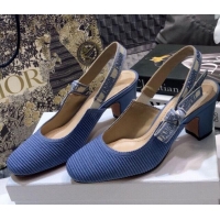 Top Quality Dior x Moi Slingback Pumps 6.5cm in Blue Ribbon Embroidered Cotton 042731