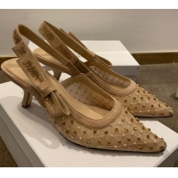 New Style Dior J'Adior Slingback Pumps 6.5cm in Crystal Mesh Embroidery Nude/Yellow 042761