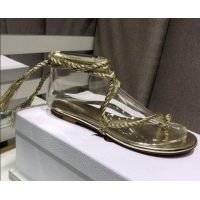 Low Cost Dior Cord Lace up Flat Sandals 042812 Gold 2021
