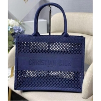 Top Design SMALL DIOR BOOK TOTE Blue Mesh Embroidery M1296Z