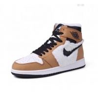 Grade Design Nike WMNS AJ1 High-Top Sneakers in Calfskin and Wool CD1162 Brown 2020